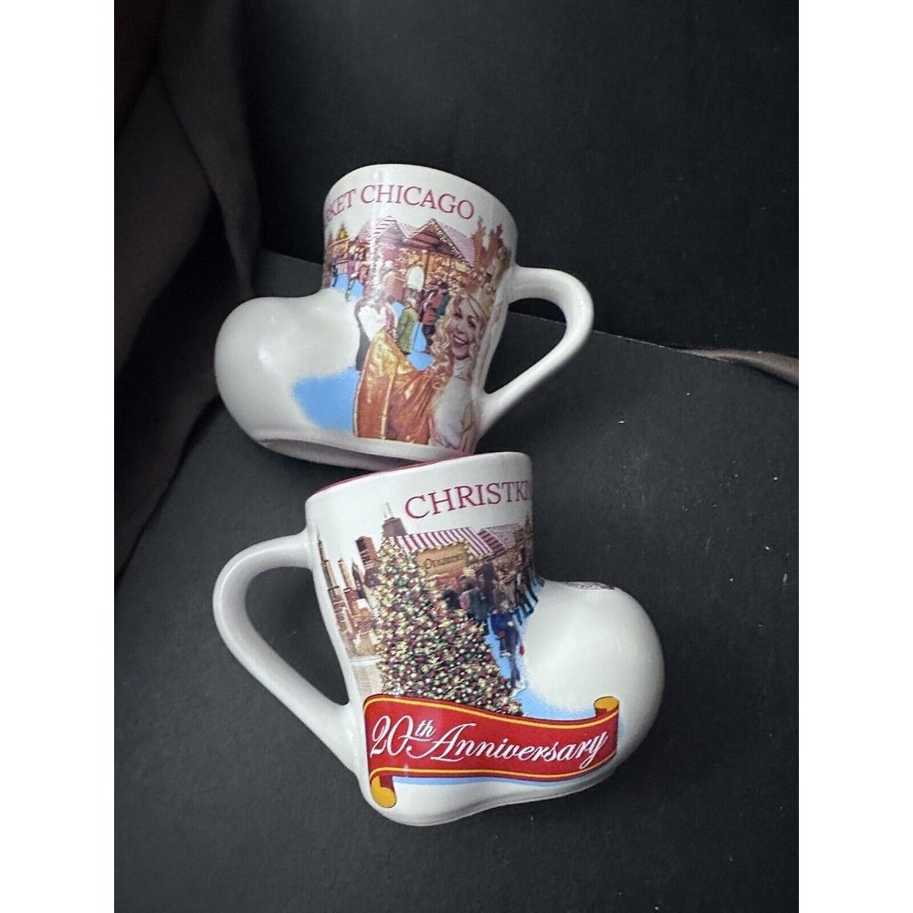 2 20TH ANNIVERSARY CHRISTKINDLMARKET‎ CHICAGO BOOT MUGS 2015 Pair Set